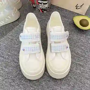 日系复古可爱格子休闲厚底时尚 低帮 帆布鞋 女款