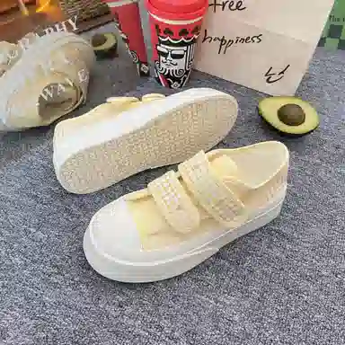 日系复古可爱格子休闲厚底时尚 低帮 帆布鞋 女款