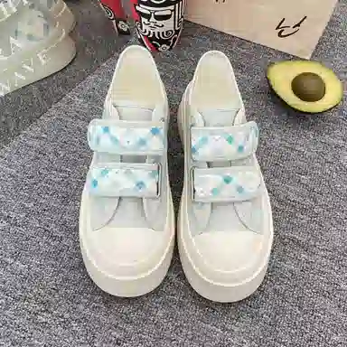 日系复古可爱格子休闲厚底时尚 低帮 帆布鞋 女款