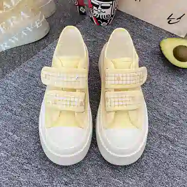 日系复古可爱格子休闲厚底时尚 低帮 帆布鞋 女款