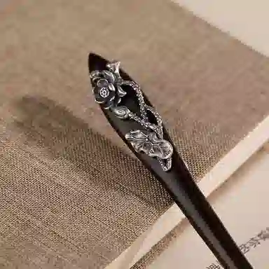 九乐 莲花梅花古风黑檀木发簪 发饰 女款