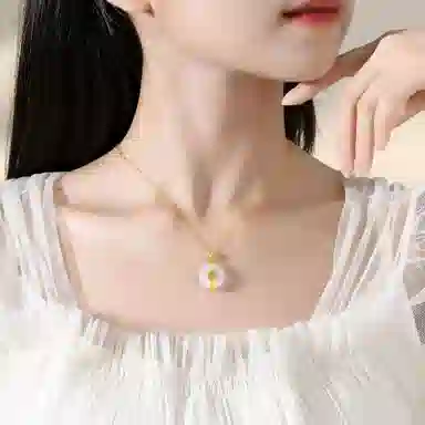 九乐 莲花平安扣 新中式小众百搭轻奢高级感简约大方清新淡雅 清冷感锁骨链#好运 玉髓 项链 女款