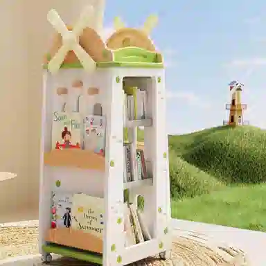 曼龙 风车儿童书架 家用收纳旋转绘本架宝宝阅读收纳架 早教益智玩具