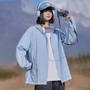 黑恐龙 休闲宽松百搭柔软轻薄时尚简约个性连帽条纹防晒服 男女同款