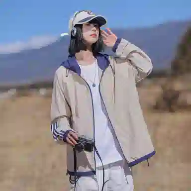 黑恐龙 休闲宽松百搭柔软轻薄时尚简约个性连帽条纹防晒服 男女同款