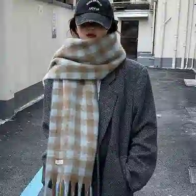 匹克 流苏千鸟格撞色英伦风渐变秋冬防寒保暖 聚酯纤维 绒线围巾 男女同款情侣款