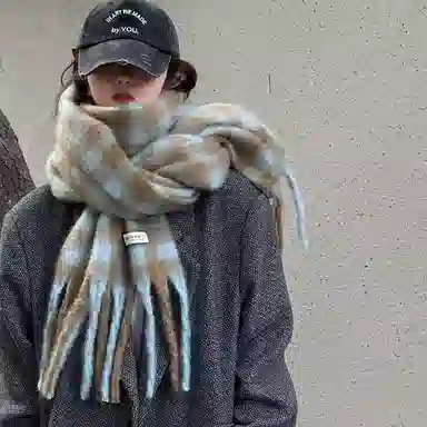 匹克 流苏千鸟格撞色英伦风渐变秋冬防寒保暖 聚酯纤维 绒线围巾 男女同款情侣款