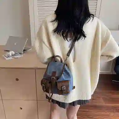 FCTOSSR Vintage College Backpack Denim Blue Black Tea White