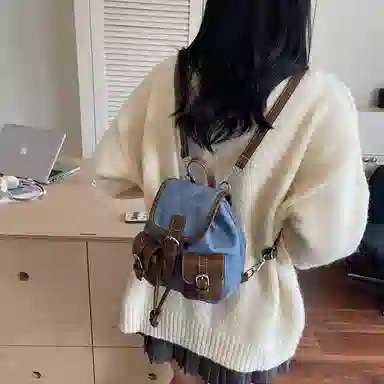 FCTOSSR Vintage College Backpack Denim Blue Black Tea White