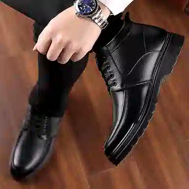 Poitulas Men's Leather Ankle Boots Black