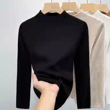 莫代尔 纯色舒适内搭针织修身长袖打底衣 女款 黑色