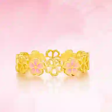 曼卡龙  桃花坞珐琅 古法喷砂工艺少女感桃花造型 足金 按克计价 黄金戒指 女款