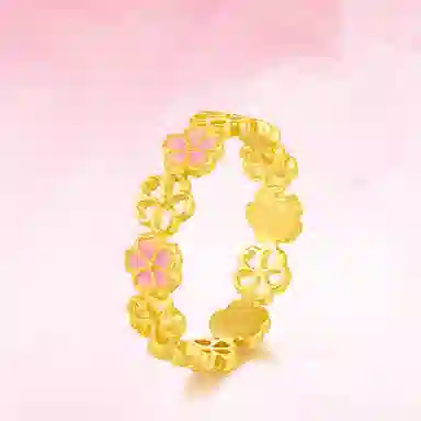 曼卡龙  桃花坞珐琅 古法喷砂工艺少女感桃花造型 足金 按克计价 黄金戒指 女款