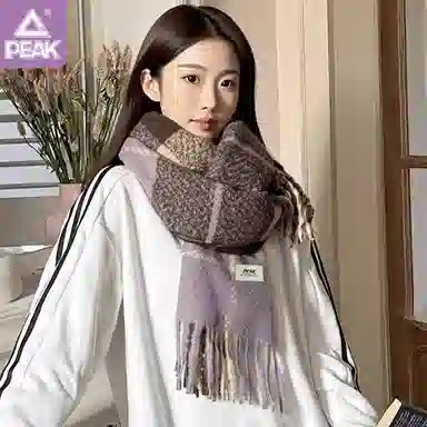 匹克 秋冬季保暖亲肤柔软英伦风时尚百搭流苏格子条纹 聚酯纤维 绒线围巾 男女同款情侣款
