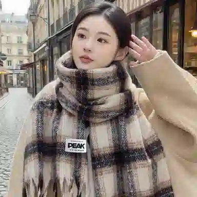 匹克 秋冬高颜值千鸟格流苏亲肤软糯英伦风加厚保暖 聚酯纤维 绒线围巾 男女同款情侣款