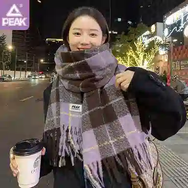 匹克 秋冬季保暖亲肤柔软英伦风时尚百搭流苏格子条纹 聚酯纤维 绒线围巾 男女同款情侣款