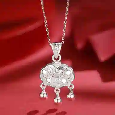 佐卡伊 平安锁包 福字平安长命锁时尚百搭 足银 项链 女款