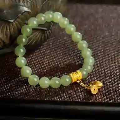 佐卡伊 六字真言两世欢黄金莲蓬 足金和田玉 手串 女款 青玉