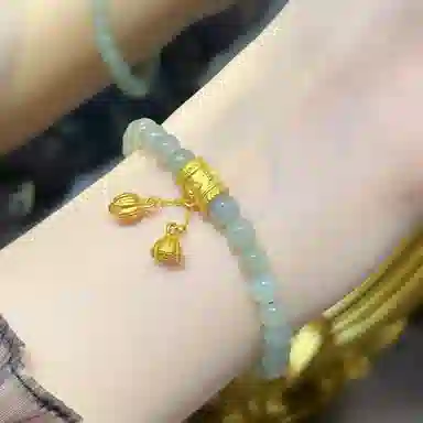 佐卡伊 六字真言两世欢黄金莲蓬 足金和田玉 手串 女款 青玉