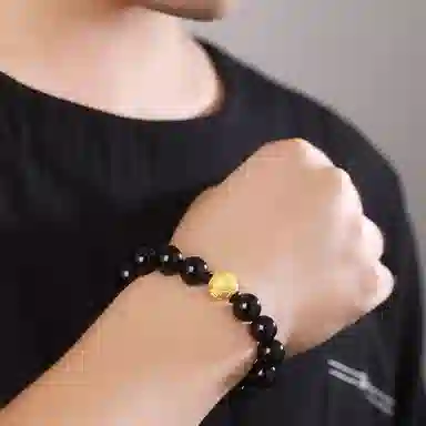 佐卡伊 个性圆珠黑石 首饰简约 手饰 黑曜石 玉石手串 男女同款情侣款