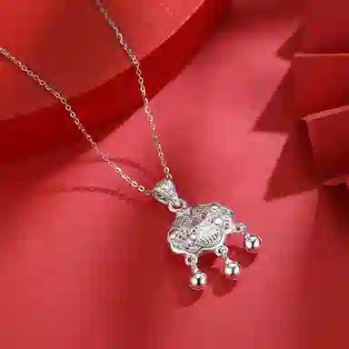 佐卡伊 平安锁包 福字平安长命锁时尚百搭 足银 项链 女款