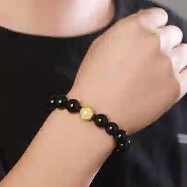 佐卡伊 个性圆珠黑石 首饰简约 手饰 黑曜石 玉石手串 男女同款情侣款