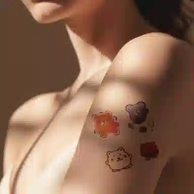 饰田  小清新彩色纹身贴 手臂女锁骨个性可爱贴纸线条感