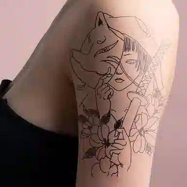 饰田  花影剑舞草本防水纹身贴 持久高级性感超酷大花臂