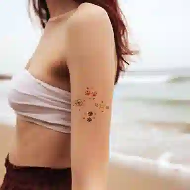 饰田  小清新彩色纹身贴 手臂女锁骨个性可爱贴纸线条感