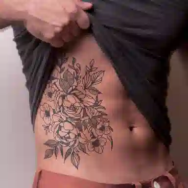 饰田  花簇环绕草本纹身贴 持久防水