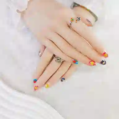 饰田 朋克元素  短方彩色纯色 短款美甲线条穿戴甲预制甲条全尺码假指甲显白