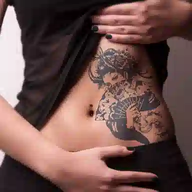 饰田  男女情侣艺妓花魁草本纹身贴 持久防水