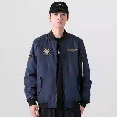 寻星记 双面穿设计重磅飞机刺绣徽章美式复古户外防风防泼水机车骑行加厚加棉加绒棒球领棉服空军飞行员宽松休闲夹克外套 男女同款