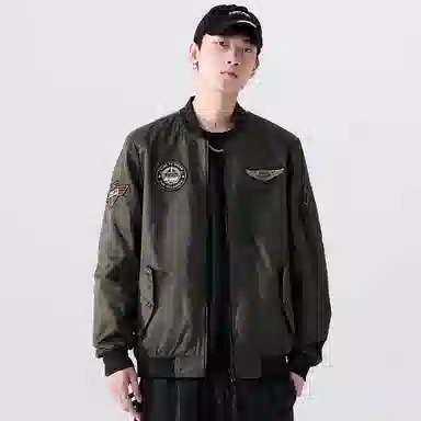 寻星记 双面穿设计重磅飞机刺绣徽章美式复古户外防风防泼水机车骑行加厚加棉加绒棒球领棉服空军飞行员宽松休闲夹克外套 男女同款