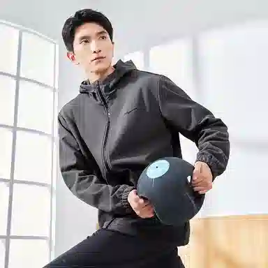鸿星尔克 综训系列 舒适休闲连帽拉链保暖加绒加厚简约风衣 男款 深灰