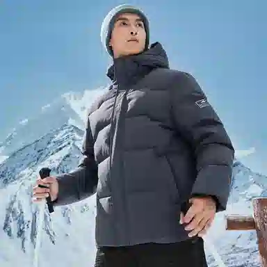鸿星尔克 三防/双重烯能系列 城市户外加厚保暖连帽羽绒服外套 男女同款 陌境蓝