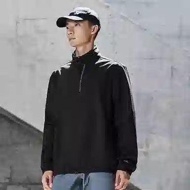 鸿星尔克 综训系列 防泼水风壳轻量纯色简约宽松休闲运动通勤外套夹克 男款 正黑