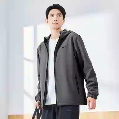 鸿星尔克 综训系列 舒适休闲连帽拉链保暖加绒加厚简约风衣 男款 深灰