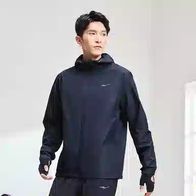 鸿星尔克 综训系列 防泼水防风防雨纯色简约风壳户外运动骑行通勤舒适百搭宽松连帽拉链夹克 男款 礁石蓝