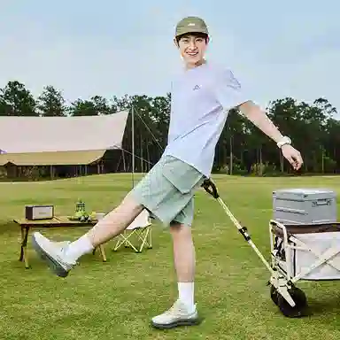 鸿星尔克 山系户外防风防泼水纯色侧边口袋宽松透气五分休闲短裤 男女同款 秋茶绿