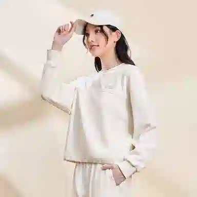鸿星尔克 综训系列 舒暖绒拼接简约休闲运动加厚套头圆领卫衣 女款 奶酪白