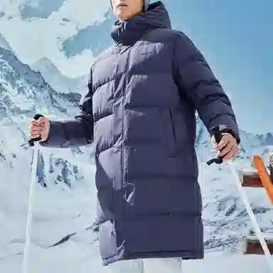 鸿星尔克 三防/双重烯能系列 城市户外厚款保暖连帽长款羽绒服外套 男女同款 陌境蓝