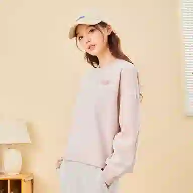 鸿星尔克 综训系列 舒暖绒拼接简约休闲运动加厚套头圆领卫衣 女款 芍药粉