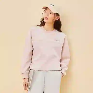 鸿星尔克 综训系列 舒暖绒拼接简约休闲运动加厚套头圆领卫衣 女款 芍药粉