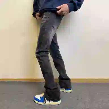 悍戈 美式高街重磅水洗做旧微喇百搭休闲复古风牛仔裤 男女同款