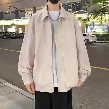 宝米卡 美拉德纯色翻领机车外套休闲春秋潮皮衣 男女同款