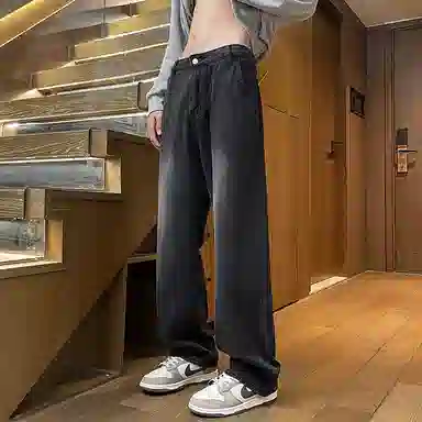 宝米卡 港风高街宽松直筒休闲潮流百搭牛仔裤 男女同款