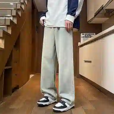 宝米卡 港风高街宽松直筒休闲潮流百搭牛仔裤 男女同款