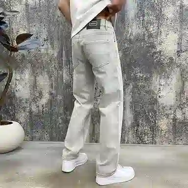 宝米卡 高级宽松百搭舒适设计潮牌休闲长裤牛仔裤 男女同款