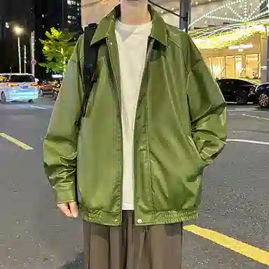 宝米卡 美拉德纯色翻领机车外套休闲春秋潮皮衣 男女同款